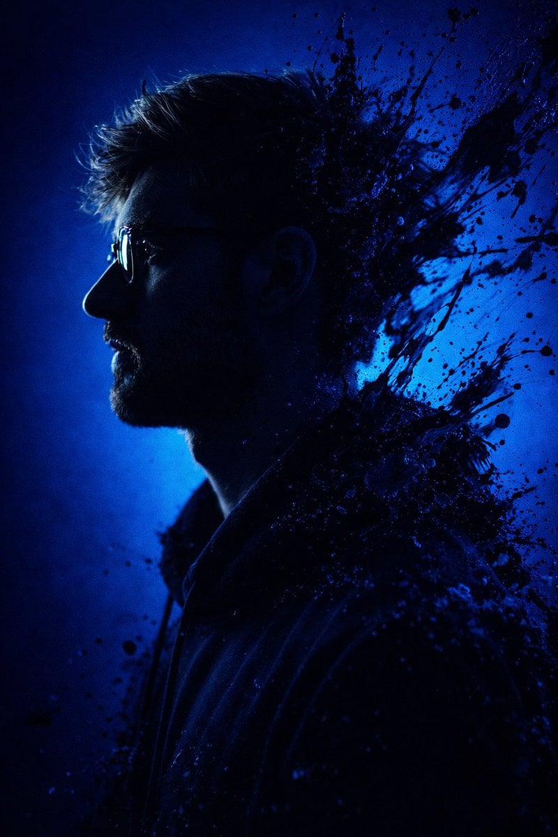 Convert this image into a dramatic, stylized portrait (use the same face as the uploaded ...
