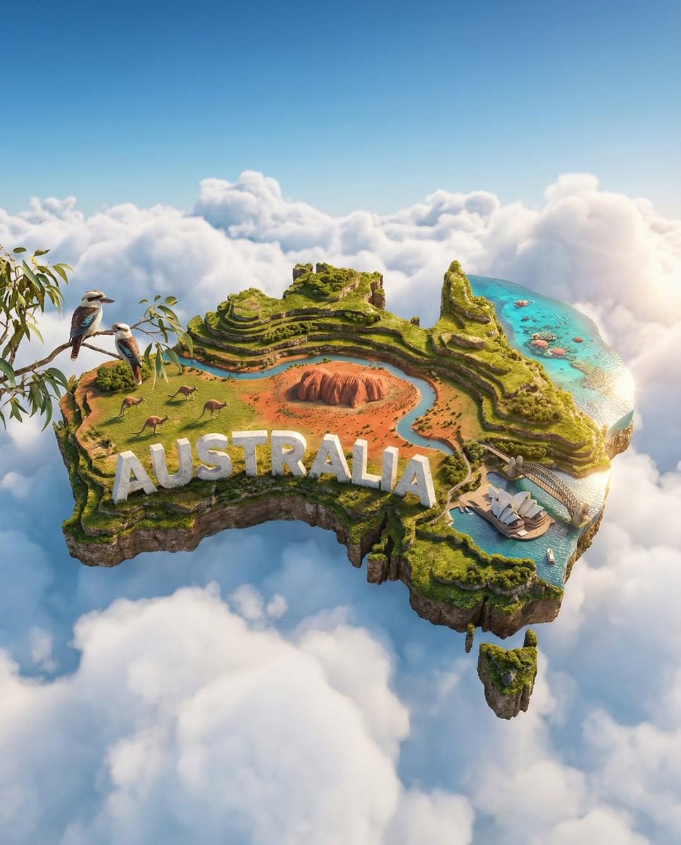 Create an ultra-HD, hyper-realistic digital poster of a floating miniature island shaped ...