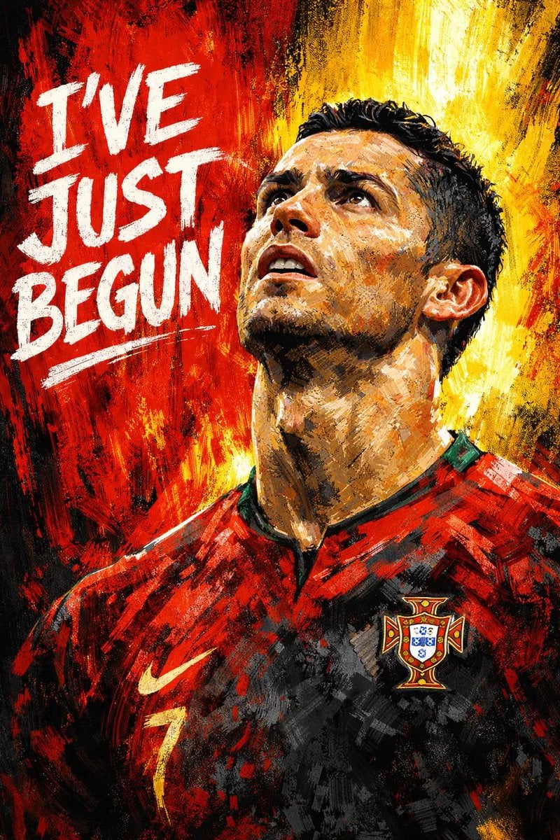 Create a dramatic, digital painting-style portrait of a male footballer looking upwards w...