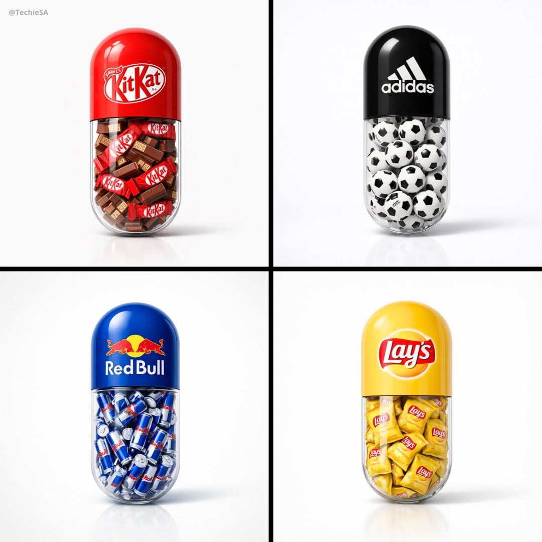 Create a minimal poster. A large capsule pill centered in the frame. The top half of the ...