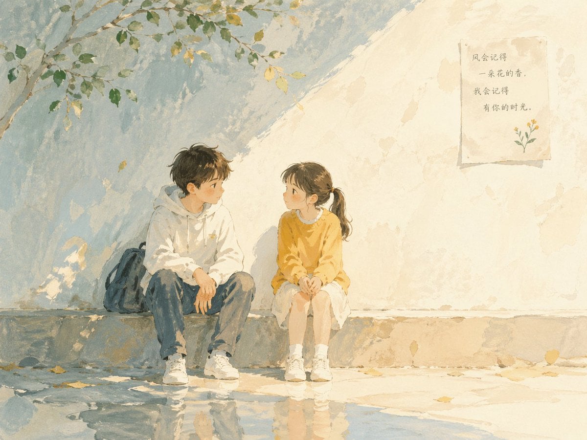 Soft poetic children's book illustration with watercolor and gouache textures.Clear gentl...