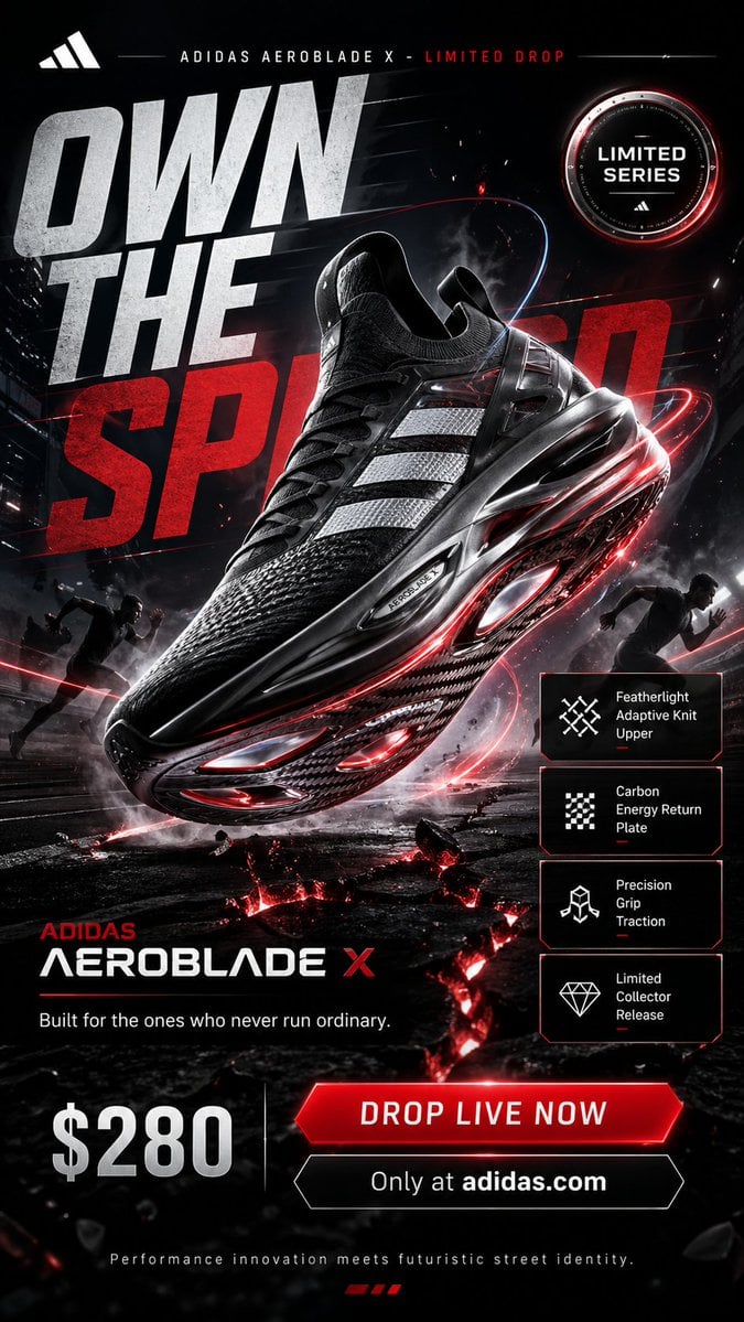 Create a jaw-dropping premium advertising poster in 9:16 vertical format for a fictional ...
