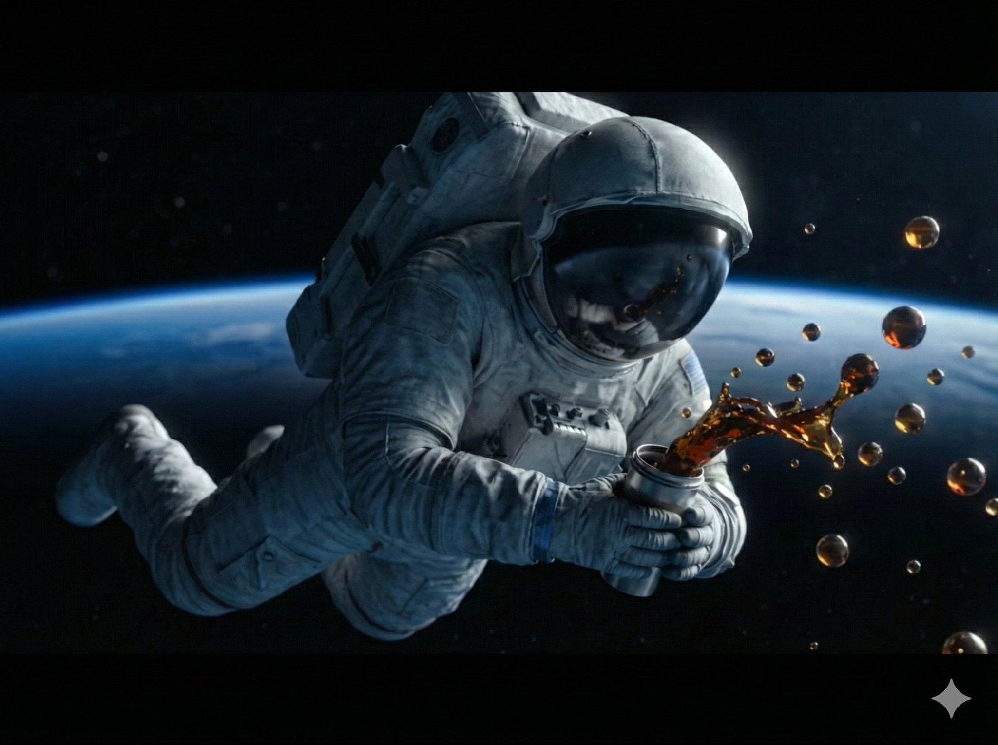 A high-detail, cinematic shot of an astronaut floating in outer space with the Earth's bl...