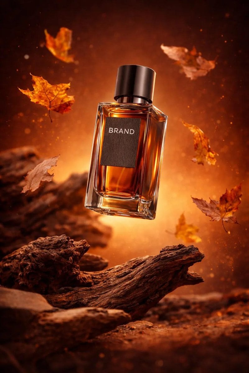 Ultra-realistic luxury perfume product shot (9: 16, 4K). A clear rectangular glass perfum...