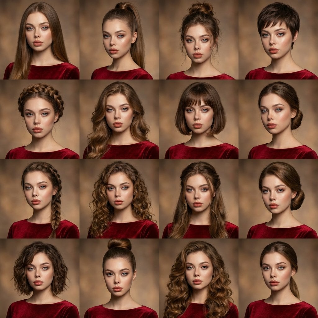 A high-quality photo collage featuring the same person with identical facial features and...