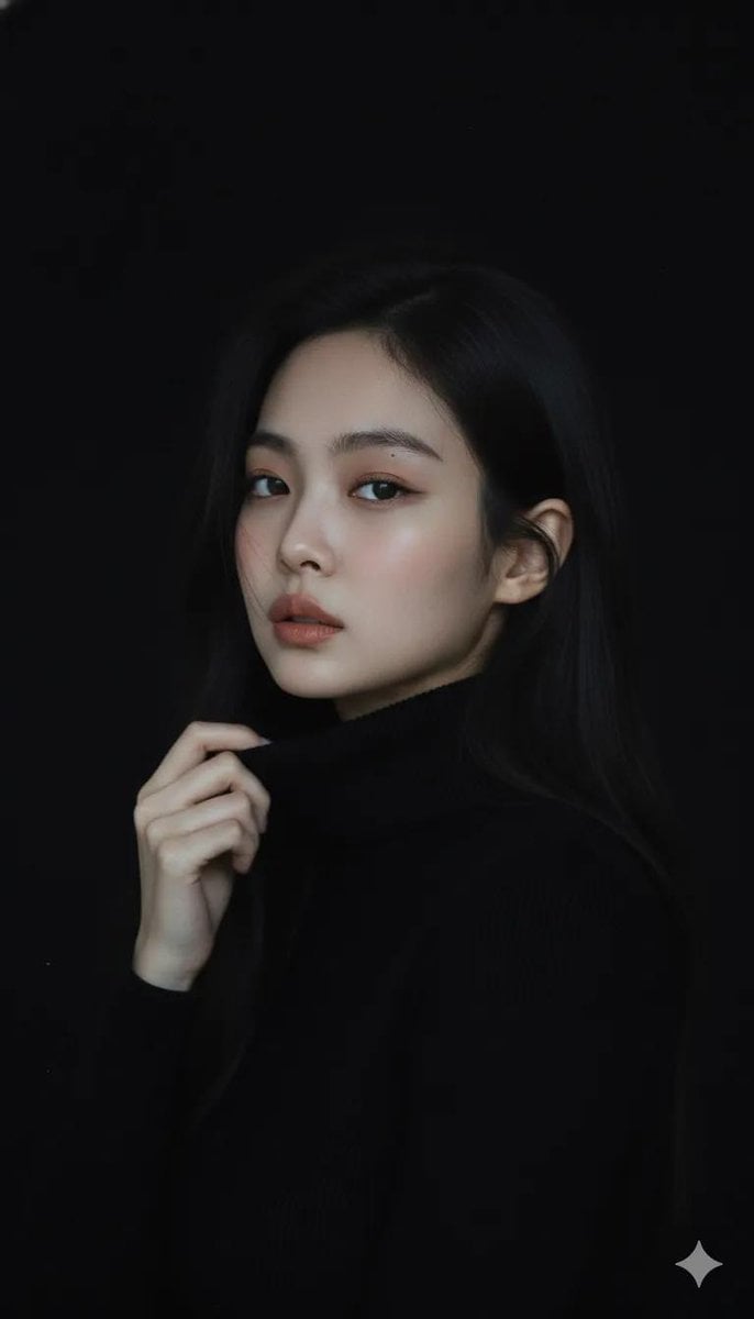 Moody cinematic portrait of a young woman with clear fair skin and barely-there makeup, w...