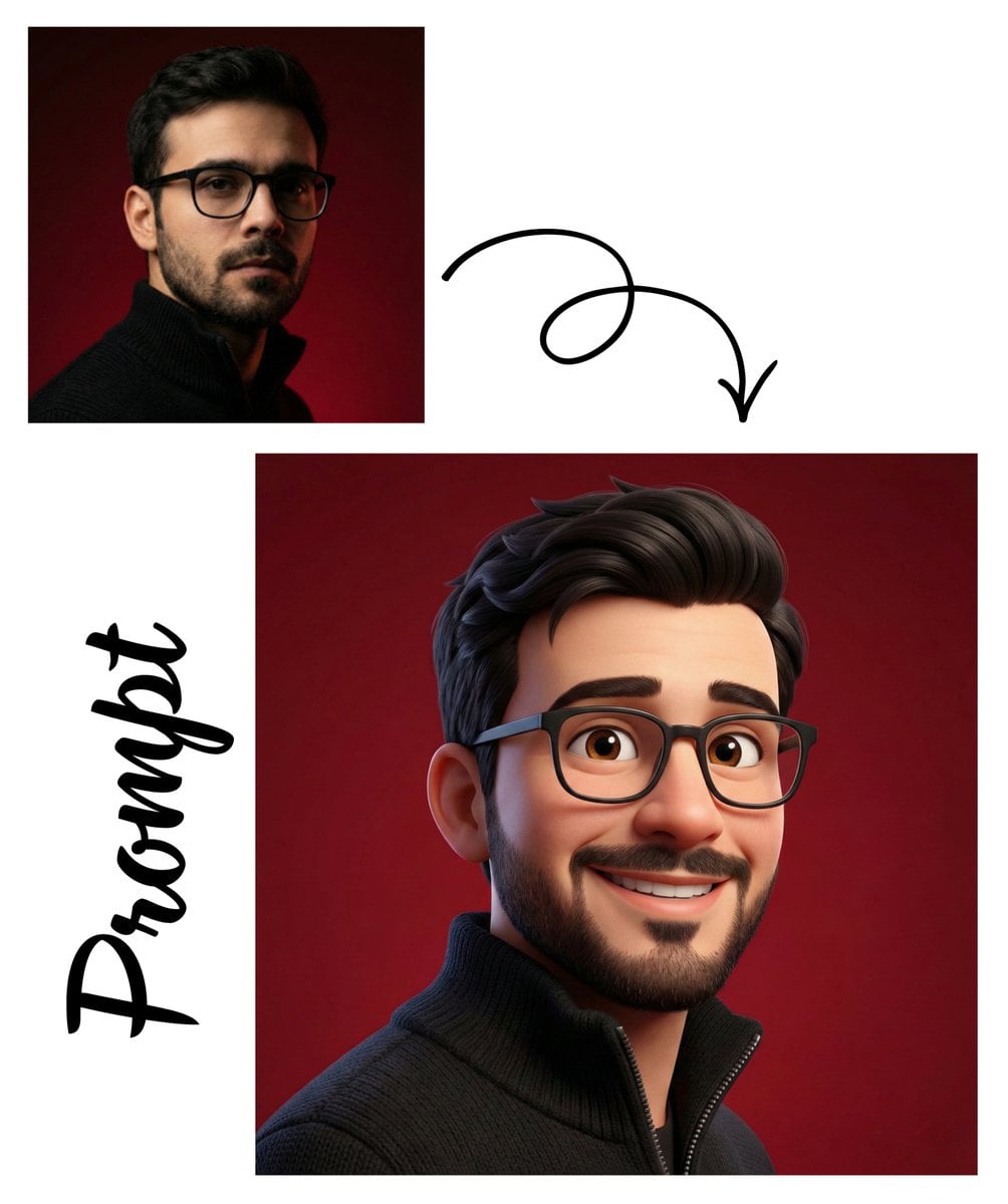 Create a high-quality 3D avatar of the person in the uploaded image with a cheerful, expr...
