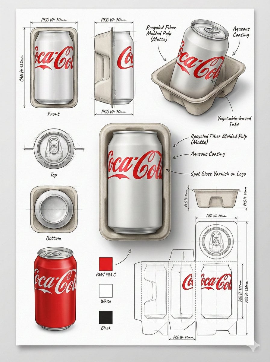 Using the attached image, create a professional industrial packaging design illustration ...