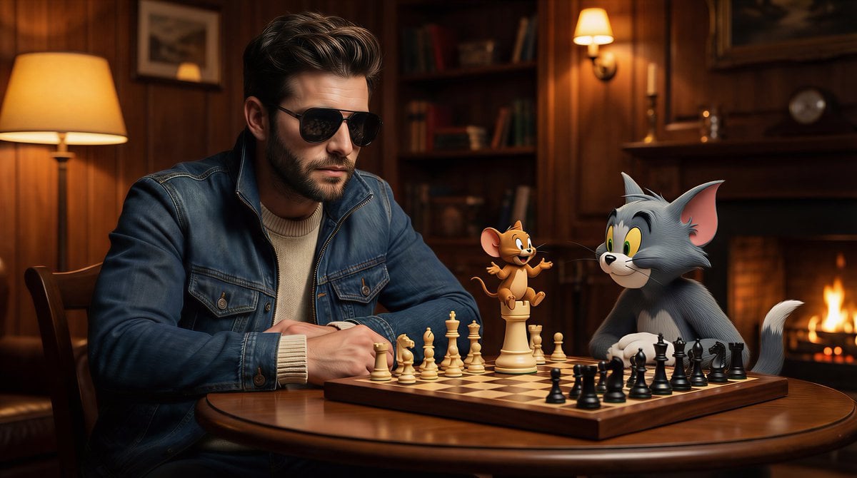 A cinematic, ultra-realistic scene of a stylish man wearing sunglasses and a denim jacket...
