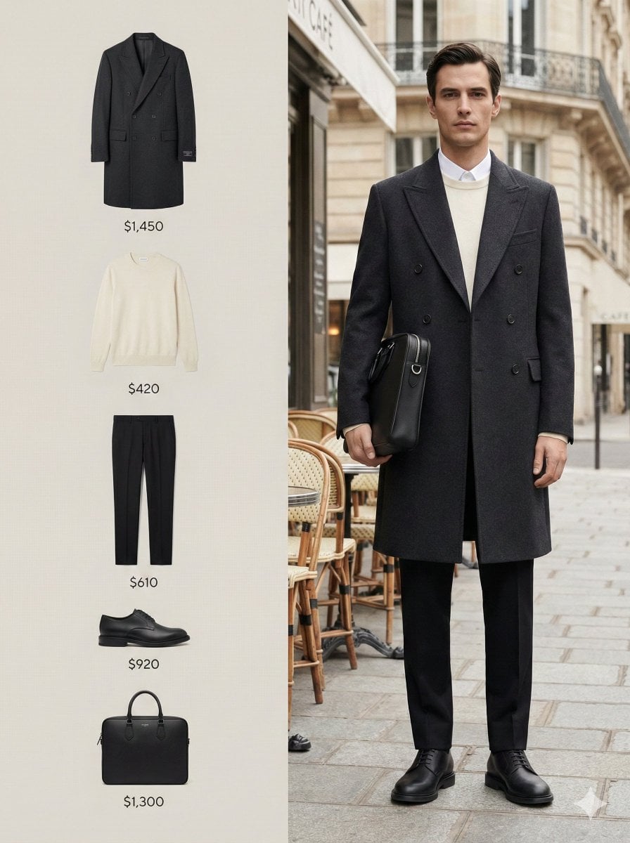 A high-fashion black and white editorial campaign image with a 3:4 aspect ratio, split in...