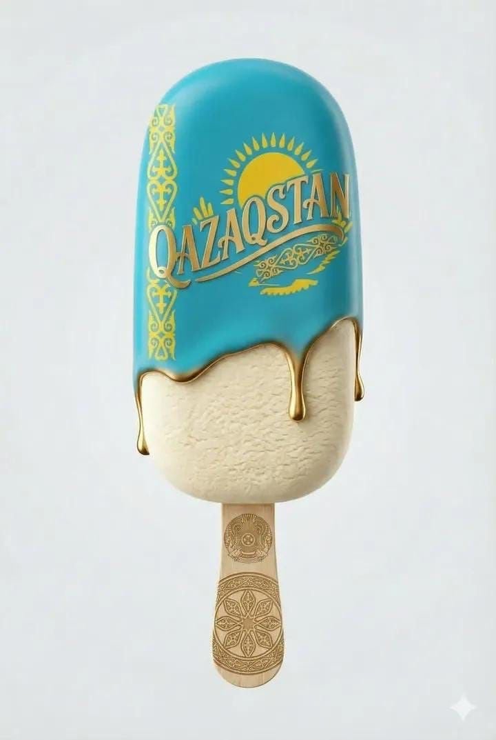 A minimalist, ultra-realistic product shot of a premium ice cream bar inspired by Kazakhs...