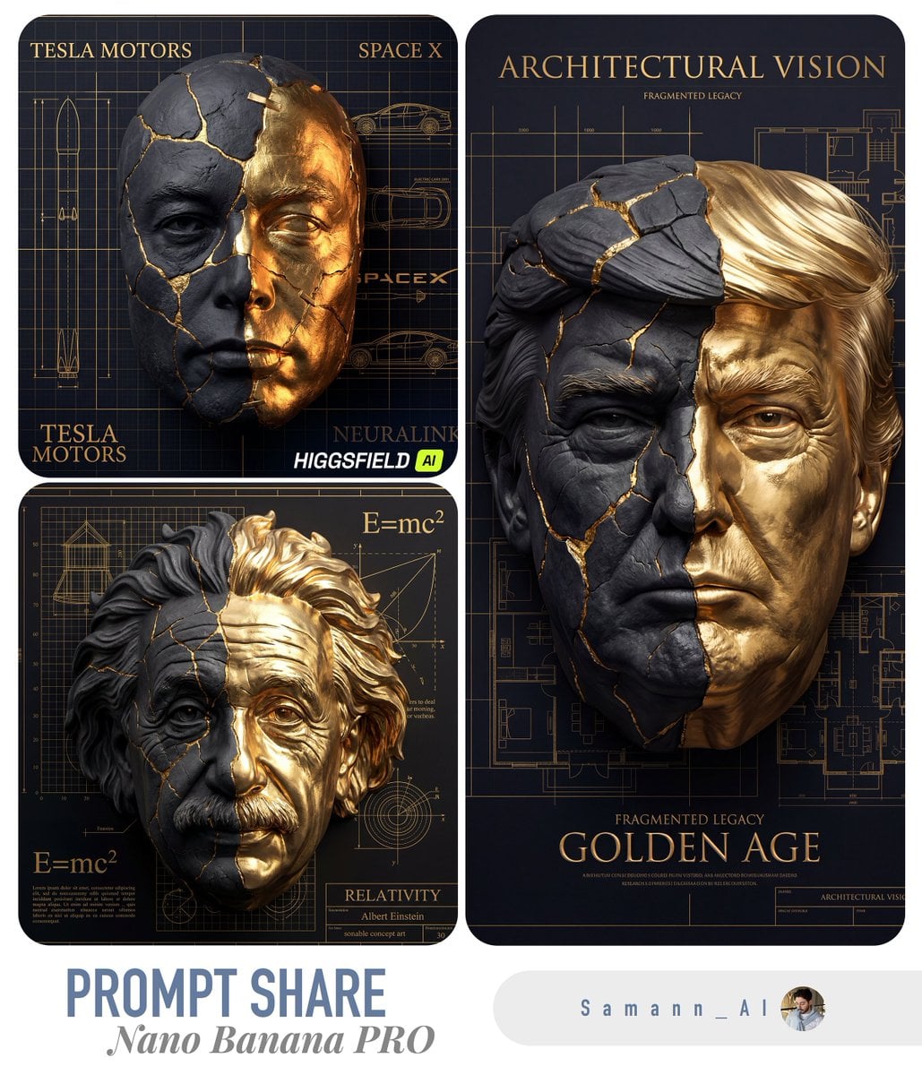 A high-detail artistic 3D portrait of the person in the photo, reimagined as a fragmented...