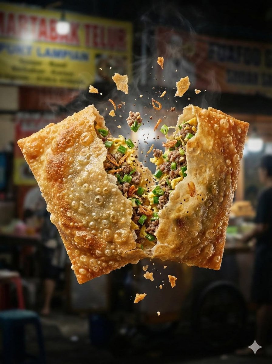 Ultra-realistic high-speed food photography of a crispy golden fried snack breaking apart...