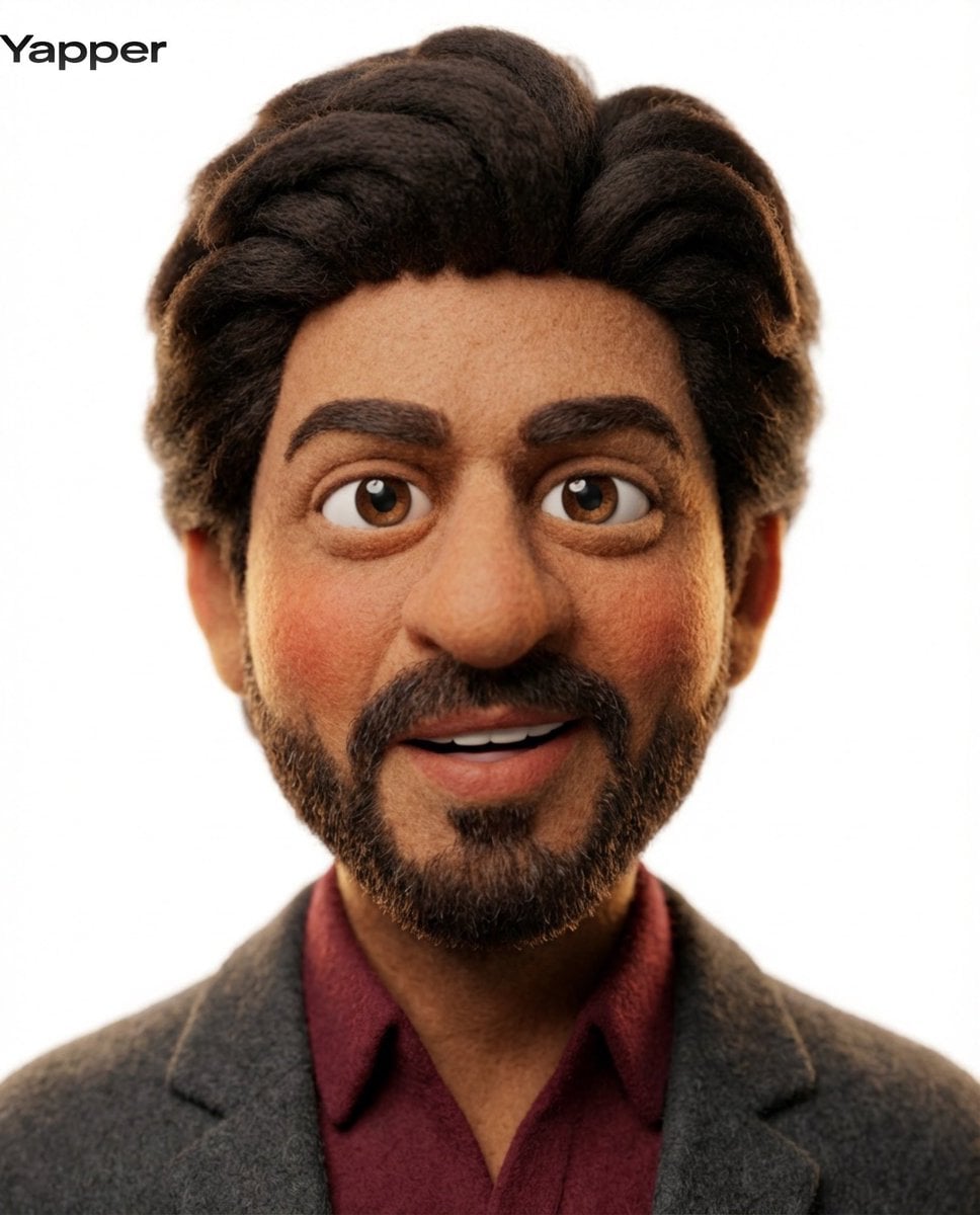 Transform the uploaded image into a stylized 3D claymation character. Soft felt / fuzzy t...