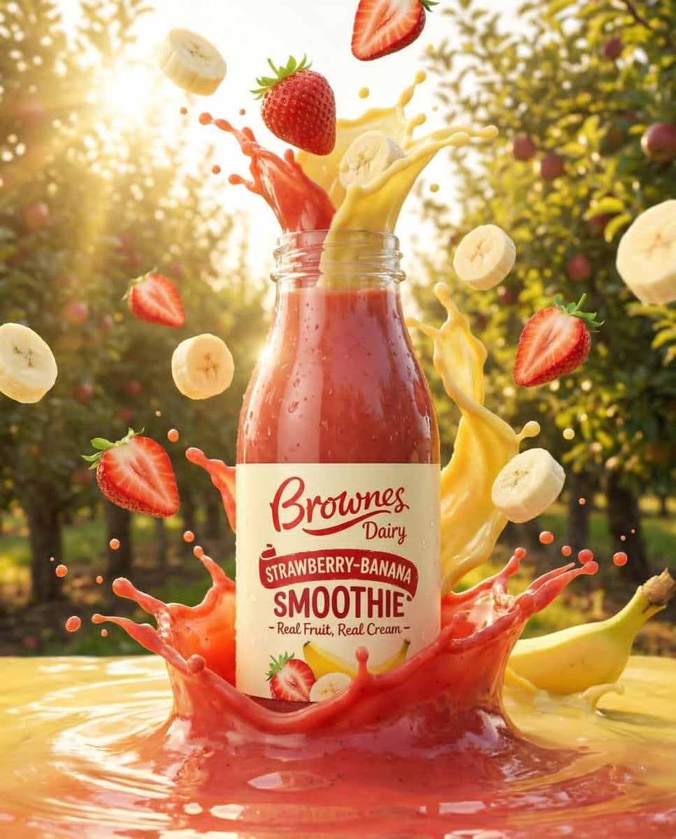 Ultra-realistic product ad of a premium fruit drink bottle, dynamic liquid splash frozen ...