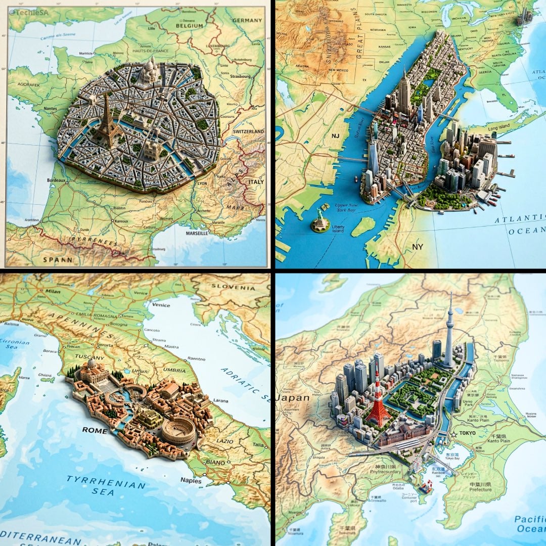 Ultra-realistic top-down geographic map with precise cartographic accuracy, clearly defin...