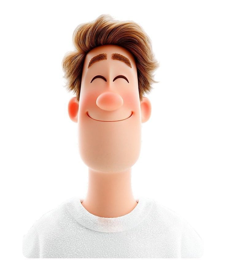 3D avatar of a man, with a happy face on a white background, no necks. Conceptual playlis...