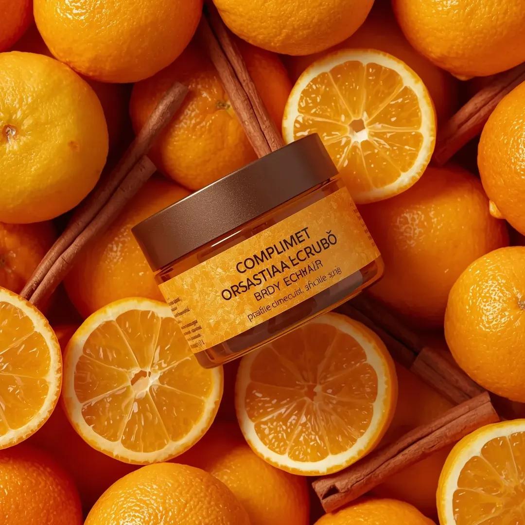 Use the uploaded image as the exact visual reference for composition, jar design, orange ...