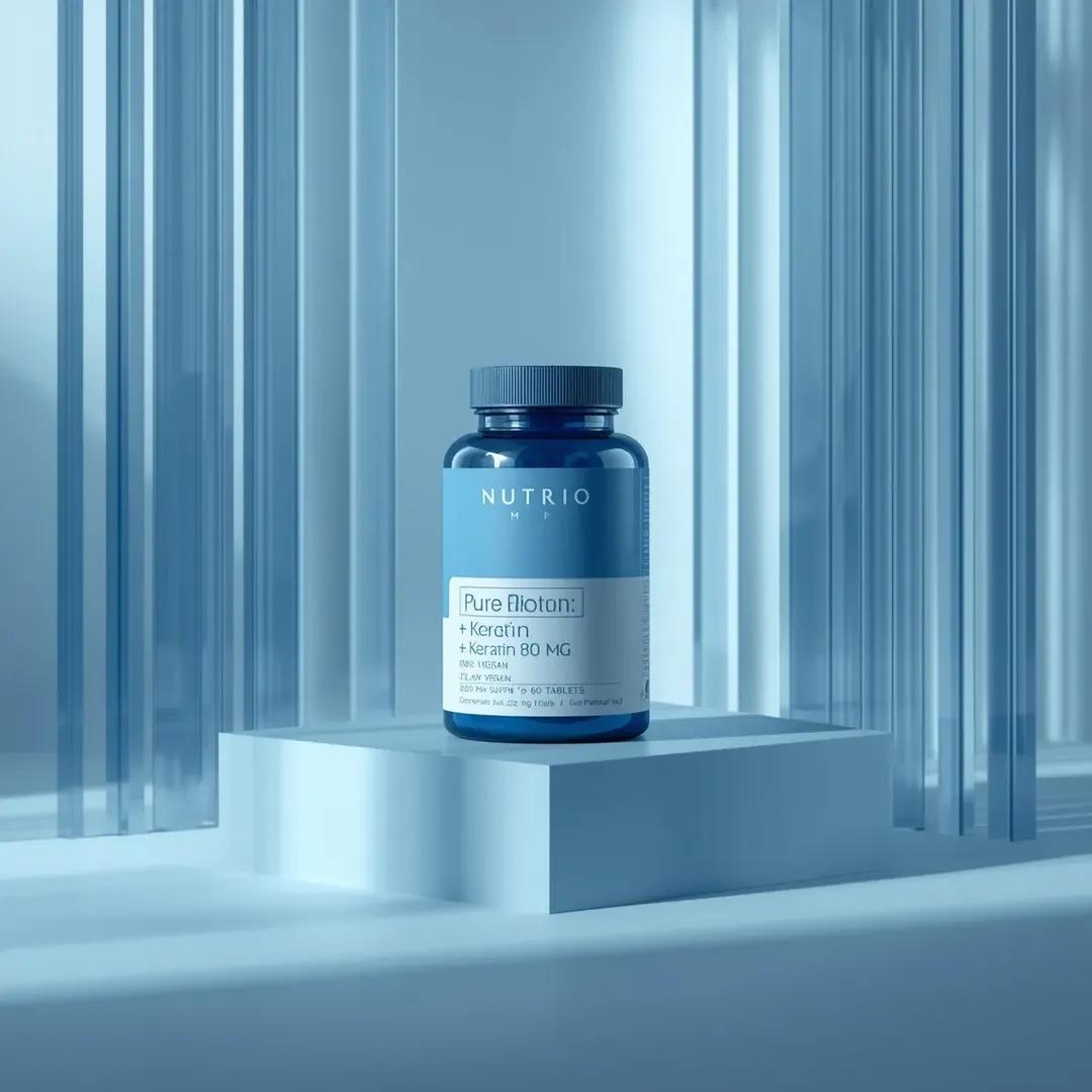 Ultra-realistic minimalist product photography featuring a cylindrical supplement contain...