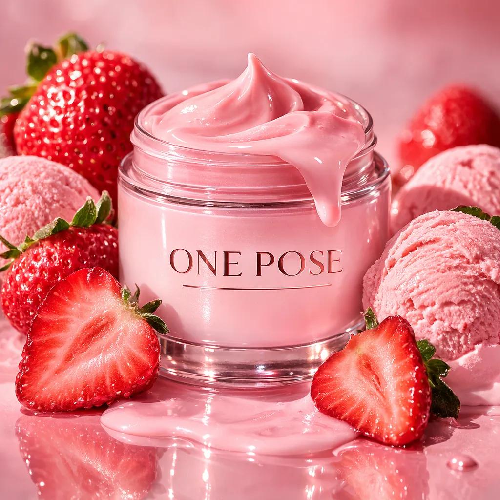 Ultra-realistic luxury skincare product photography featuring a glass cosmetic jar labele...