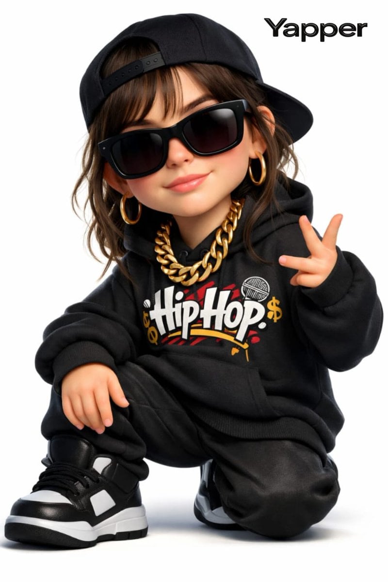 Create a 3D cartoon-style woman with a rap style (the face is inspired by the reference i...