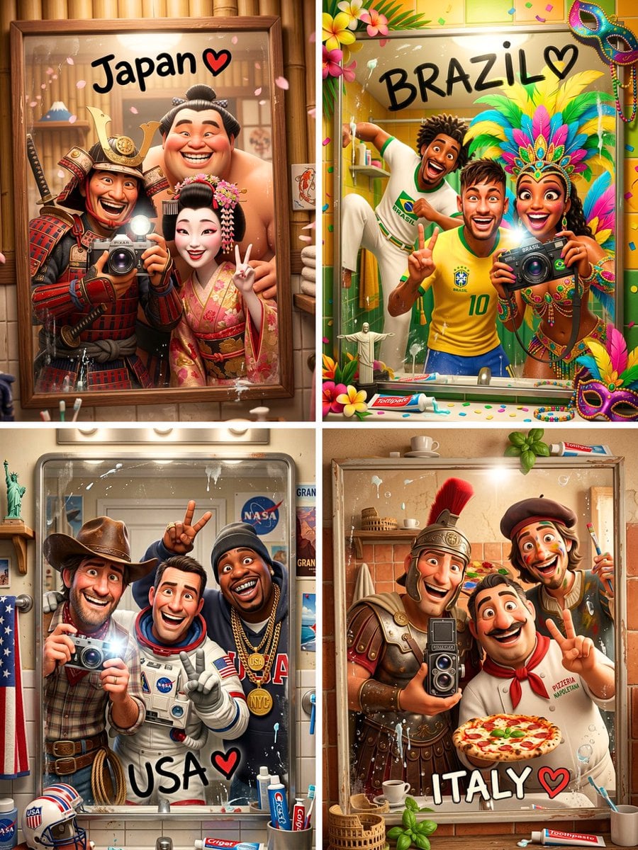 High-quality stylized 3D CGI Pixar-style render, vertical 3:4 composition, three most ico...