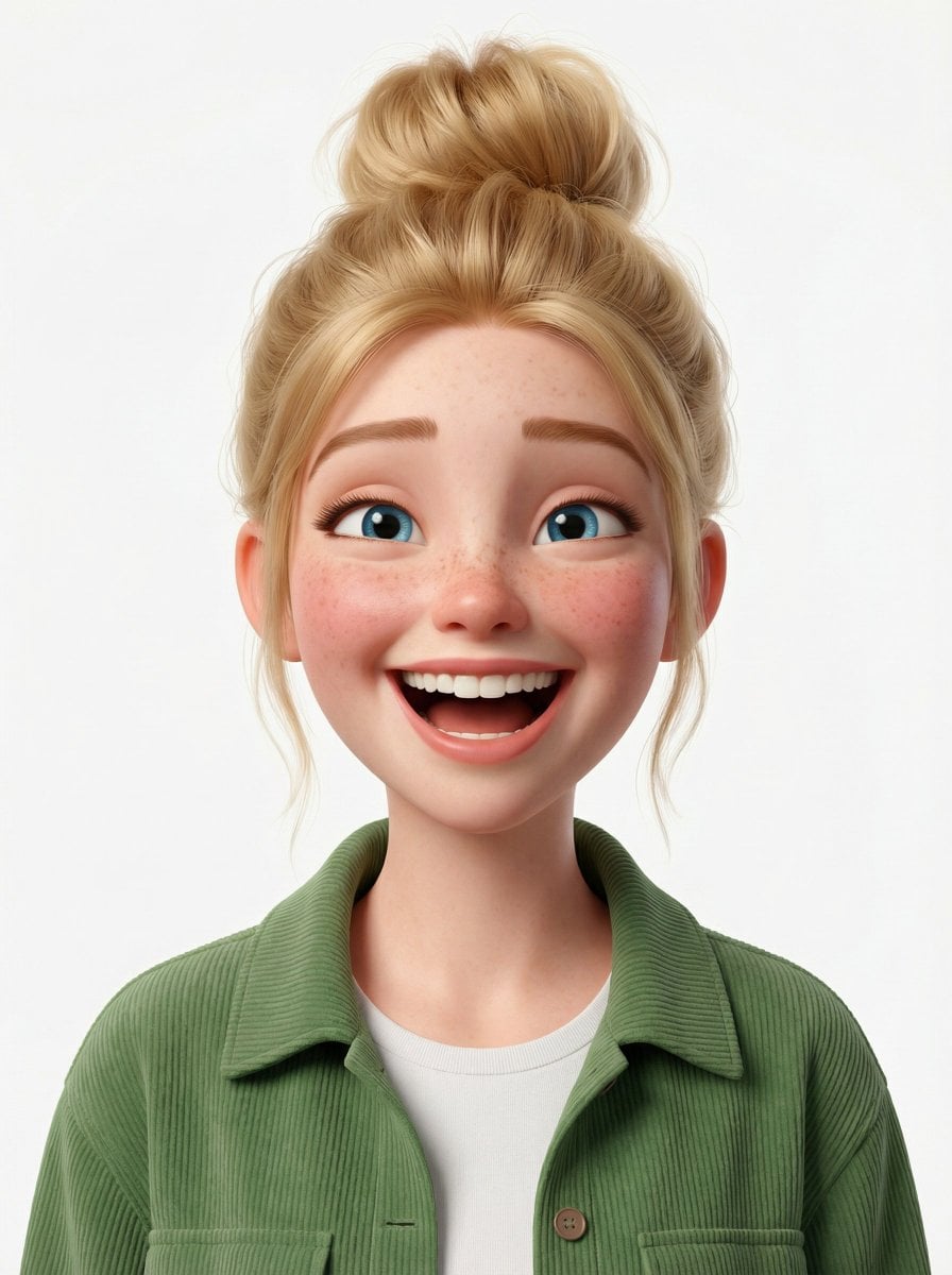 Create a head-and-shoulders Pixar-style 3D avatar of an edgy person based on the referenc...