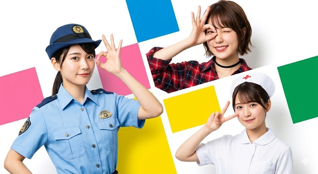 High-resolution Japanese commercial advertisement style photo, three young women posing a...