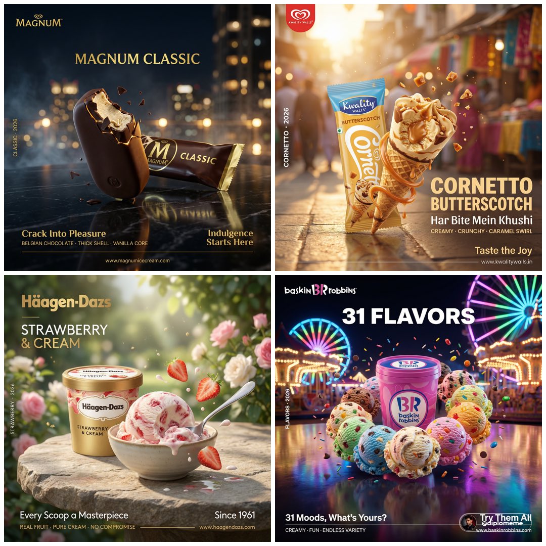 Hyper-realistic professional FMCG ice cream commercial ad poster. Magnum Classic in dark ...