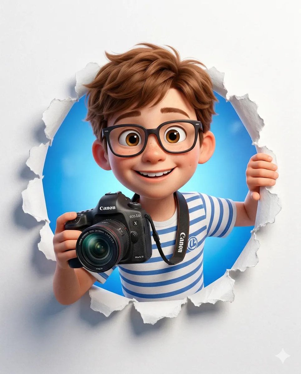 A cute stylized 3D cartoon character (boy/girl) with big expressive eyes, soft smooth ski...