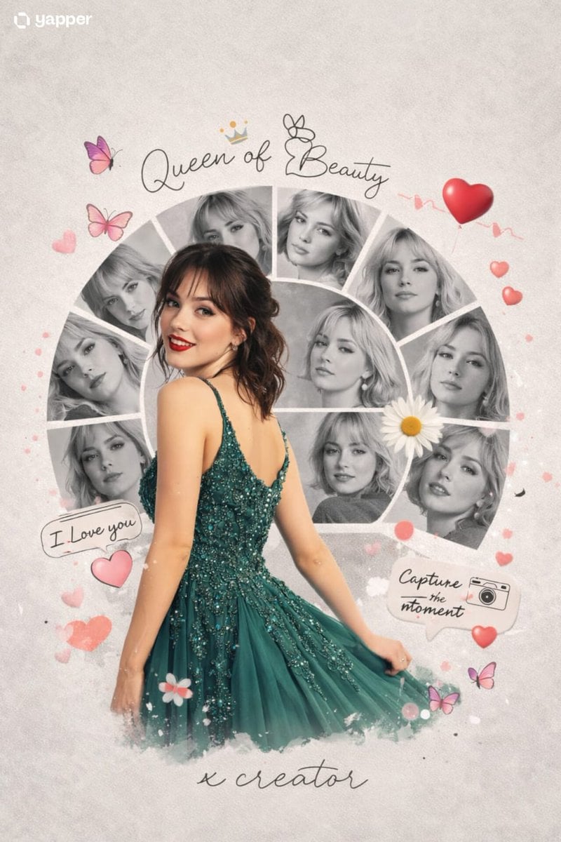 A creative romantic digital photo collage featuring a young handsome woman in a peacock g...